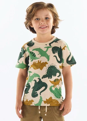Up Baby - Camiseta Dino Algodão Infantil Bege - UP BABY