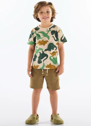 Up Baby - Camiseta Dino Algodão Infantil Bege - UP BABY
