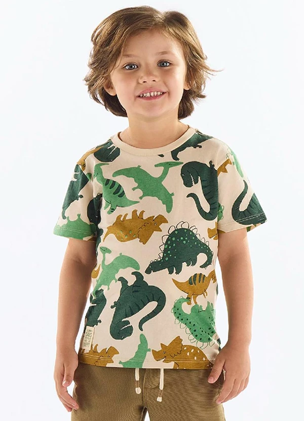 Up Baby - Camiseta Dino Algodão Infantil Bege