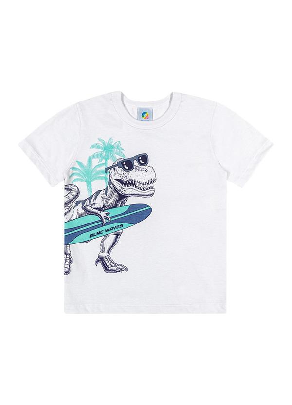 Alenice - Camiseta Dino Surfista Menino Branco