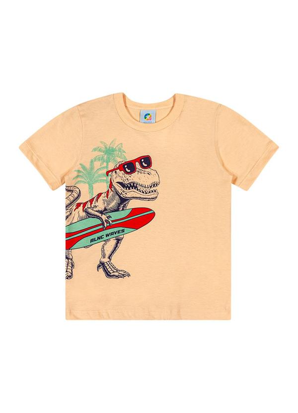 Alenice - Camiseta Dino Surfista Menino Laranja