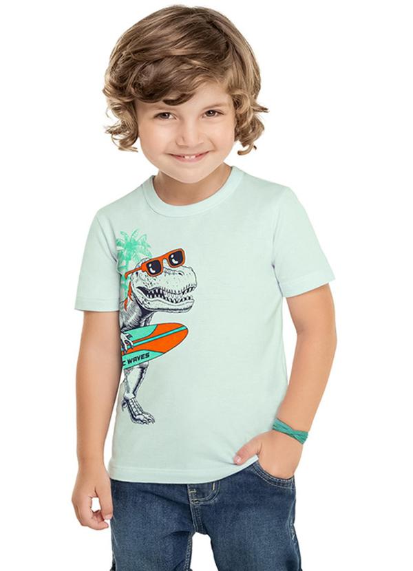 Alenice - Camiseta Dino Surfista Menino Verde