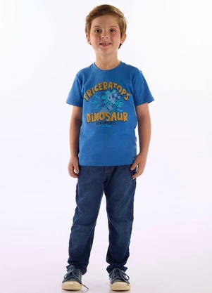 Up Baby - Camiseta Dinosaur Infantil em Algodão Azul - UP BABY