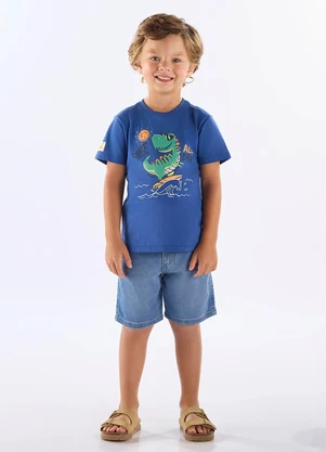 Up Baby - Camiseta Dinossauro em Algodão Azul - UP BABY