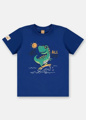 Up Baby - Camiseta Dinossauro em Algodão Azul - UP BABY