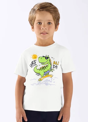 Up Baby - Camiseta Dinossauro em Algodão Branco - UP BABY