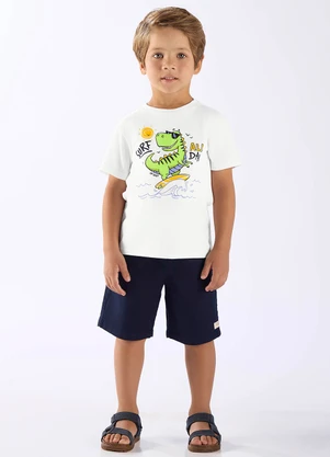 Up Baby - Camiseta Dinossauro em Algodão Branco - UP BABY