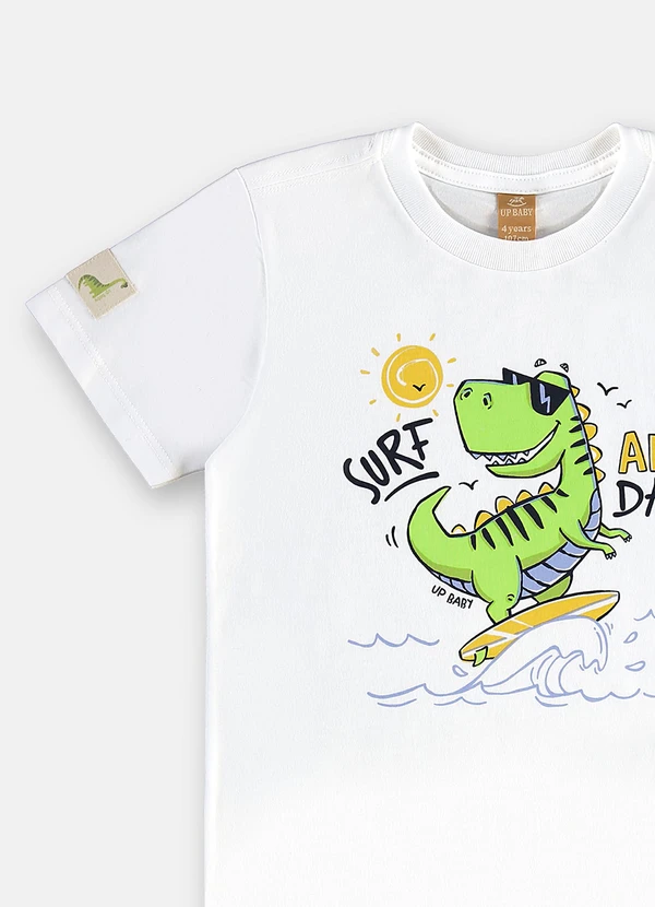 Up Baby - Camiseta Dinossauro em Algodão Branco 5