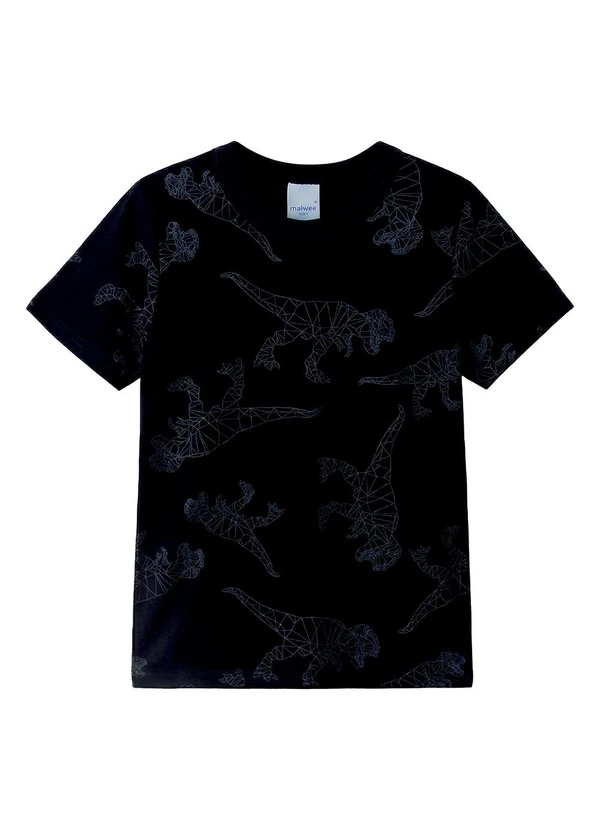 Malwee Kids - Camiseta Dinossauro em Malha Azul Marinho