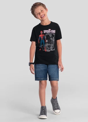 Brandili - Camiseta do Homem-Aranha Metalizado Preto - BRANDILI