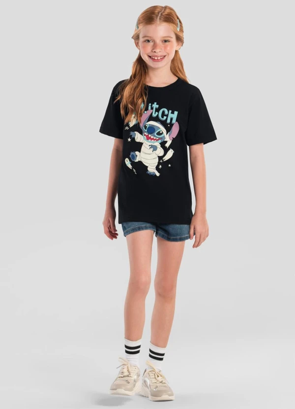 Brandili - Camiseta do Stitch Brilha no Escuro Preto 3