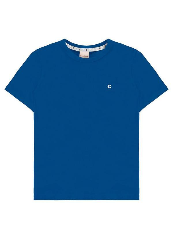 Carinhoso - Camiseta em Malha com Bordado Azul