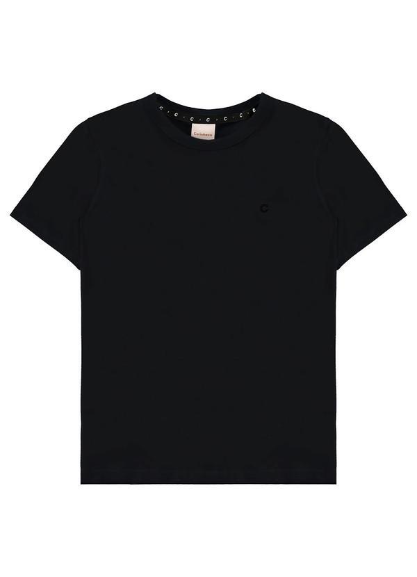 Carinhoso - Camiseta em Malha com Bordado Preto