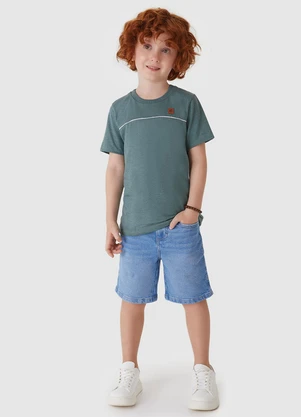 Carinhoso - Camiseta em Malha com Filete Verde Petróleo - CARINHOSO