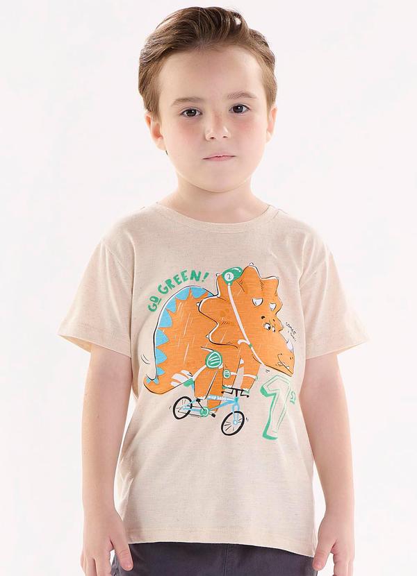 Up Baby - Camiseta em Meia Malha Linho Bege