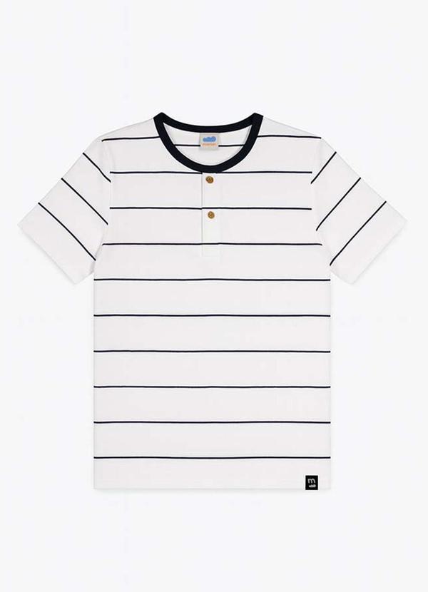 Marlan - Camiseta em Meia Malha Listrada Fio Tinto Bege