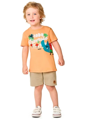 Marlan - Camiseta em Meia Malha Penteada Menino Laranja - MARLAN