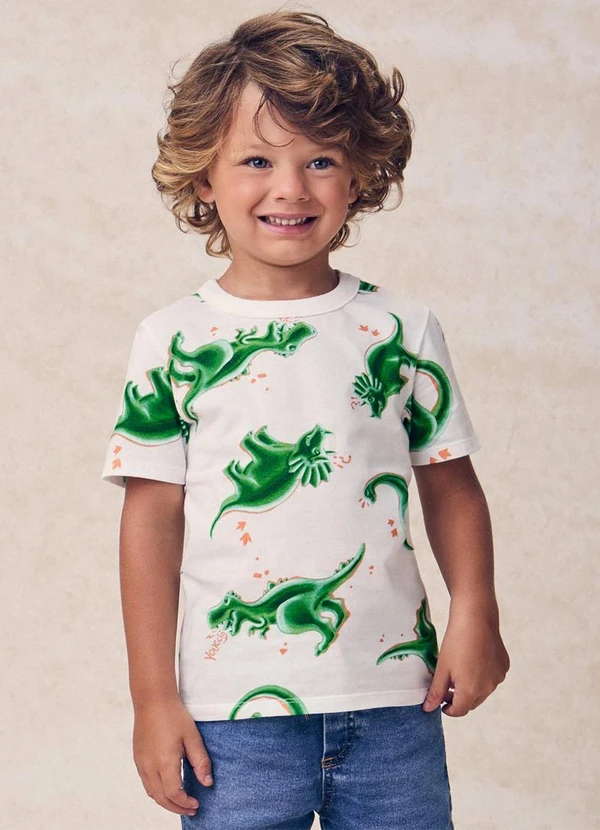 Youccie - Camiseta Estampada de Dinossauros Branco