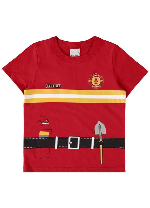 Malwee Kids - Camiseta Fantasia Bombeiro Menino Vermelho