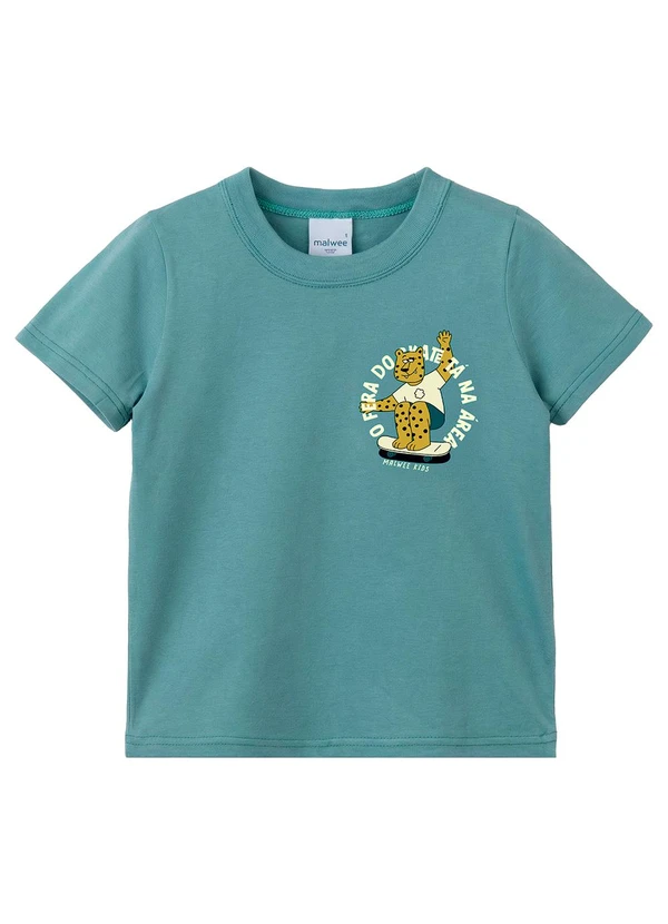 Malwee Kids - Camiseta Fera no Skate Azul Petróleo