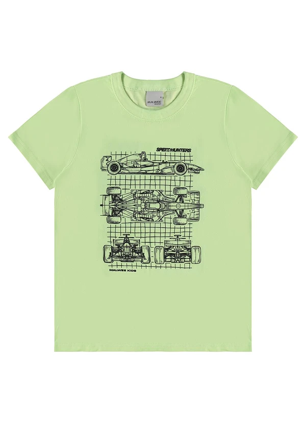 Malwee Kids - Camiseta Fórmula 1 em Malha Verde Claro