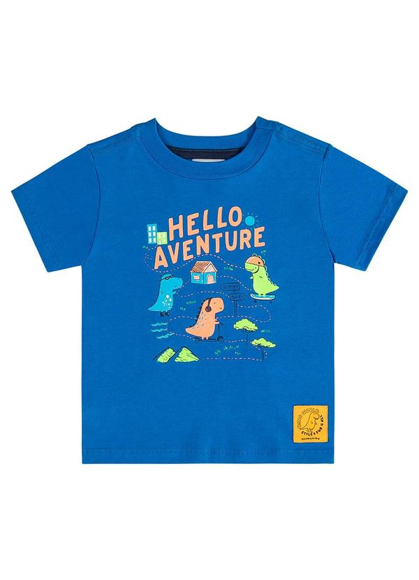 Camiseta Hello Aventure Menino Azul Quimby