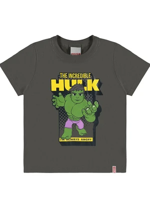Malwee Kids - Camiseta Hulk em Puff Menino Cinza Chumbo - MALWEE KIDS