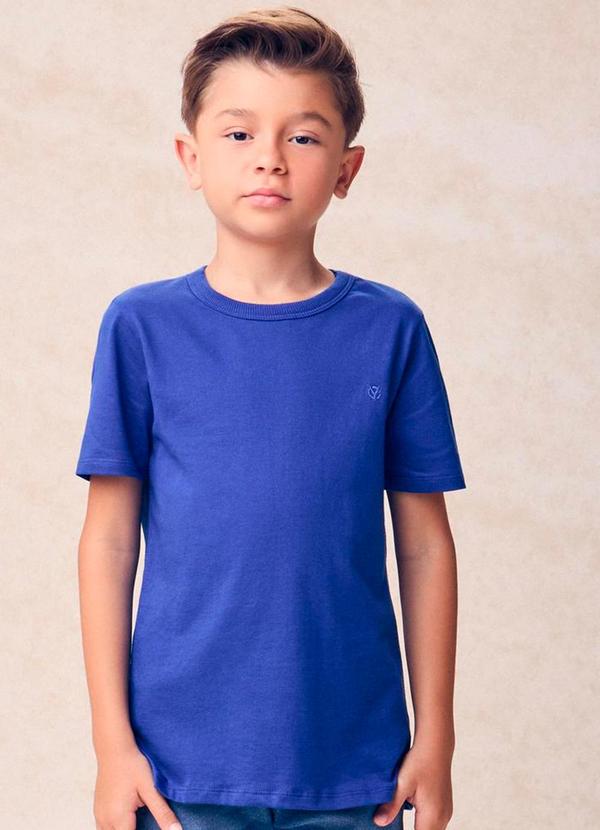 Youccie - Camiseta Infantil Básica com Bordado Azul