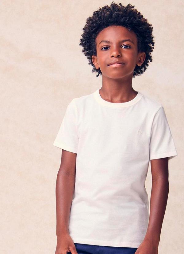 Youccie - Camiseta Infantil Básica com Bordado Branco