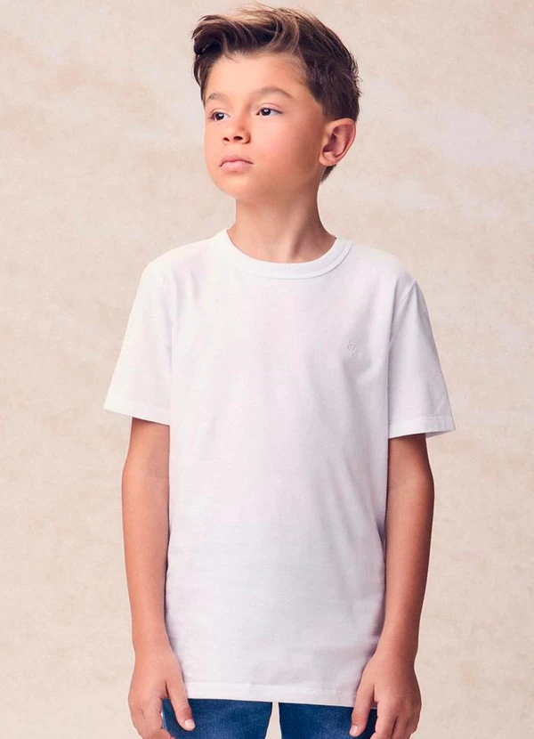 Youccie - Camiseta Infantil Básica com Bordado Branco