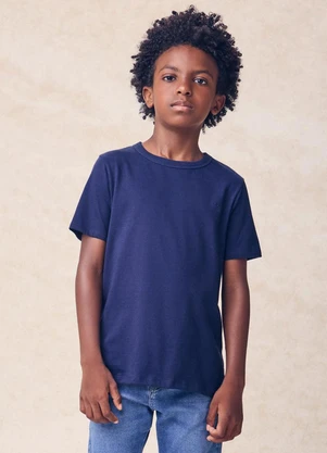 Youccie - Camiseta Infantil Básica com Bordado Marinho - YOUCCIE