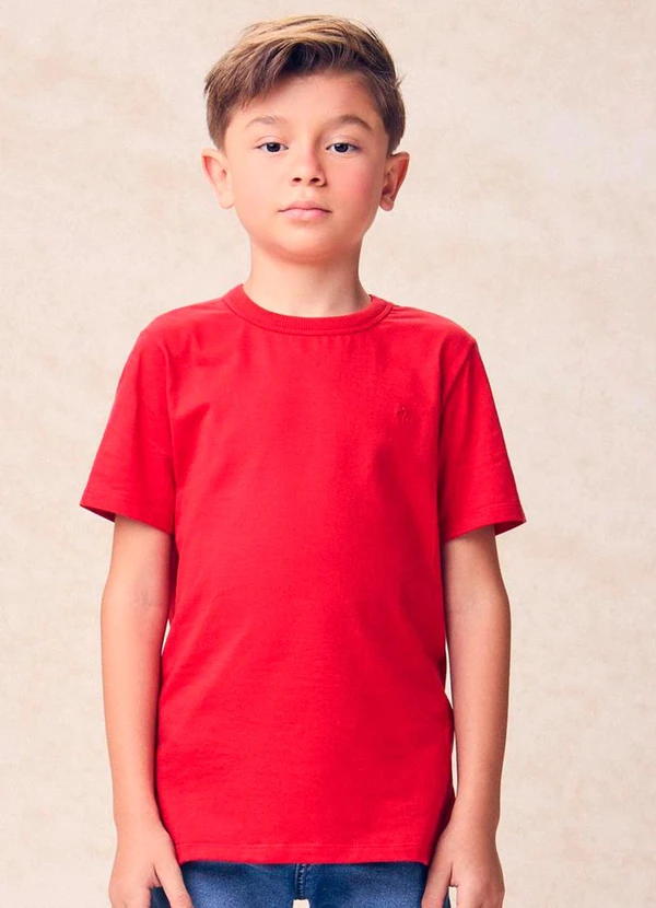 Youccie - Camiseta Infantil Básica com Bordado Vermelho