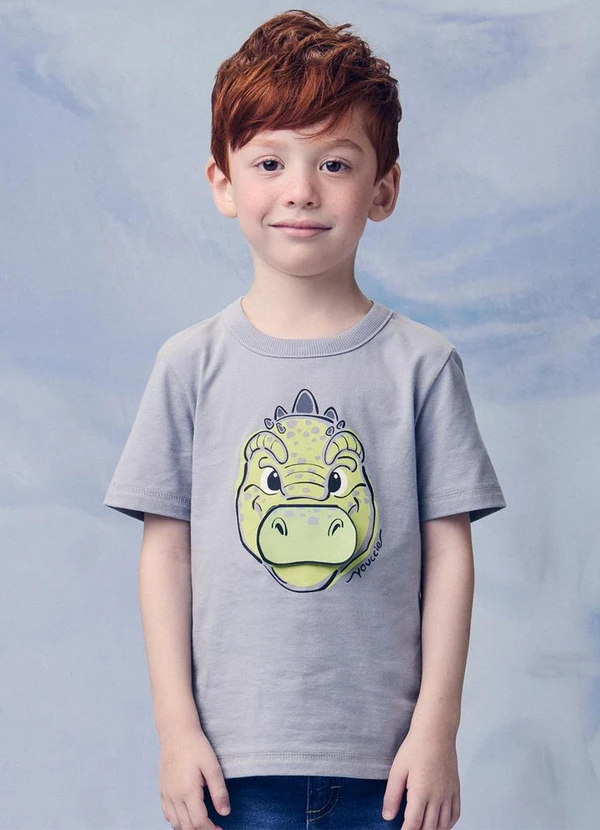 Youccie - Camiseta Infantil com Estampa de Dino Cinza