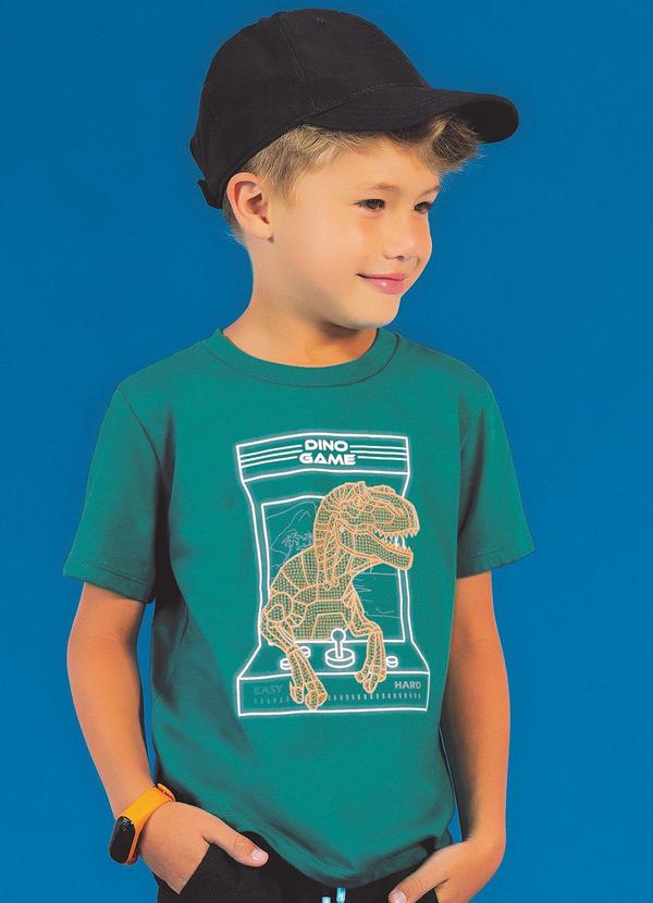 Cativa Kids - Camiseta Infantil Dino Game Verde