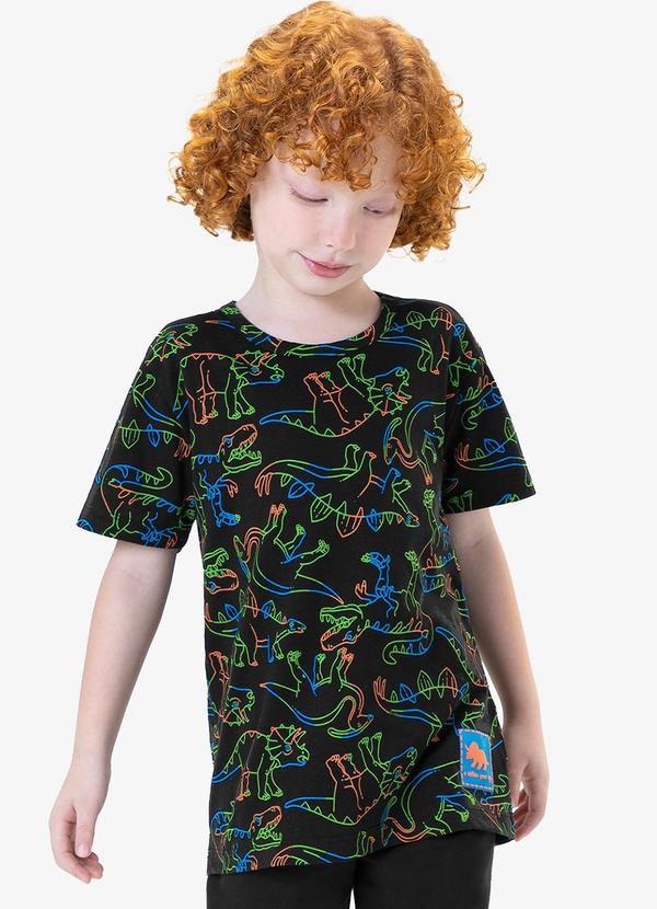 Rovi Kids - Camiseta Infantil Dinossauros Preto