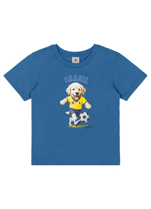 Quimby - Camiseta Infantil em Meia Malha Brasil Azul - QUIMBY