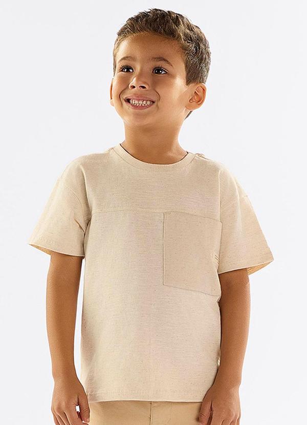 Up Baby - Camiseta Infantil em Meia Malha Linho Bege
