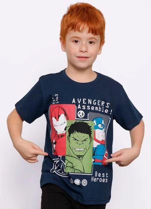 Torra - Camiseta Infantil Manga Curta Vingadores Marinho - TORRA