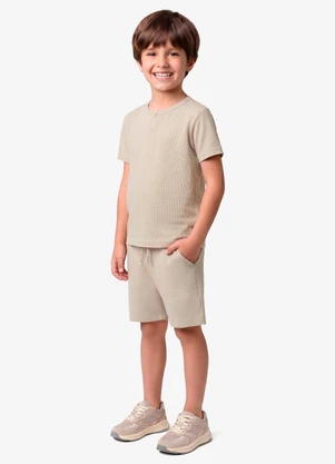 Rovi Kids - Camiseta Infantil Masculina Meia Malha Bege - ROVI KIDS