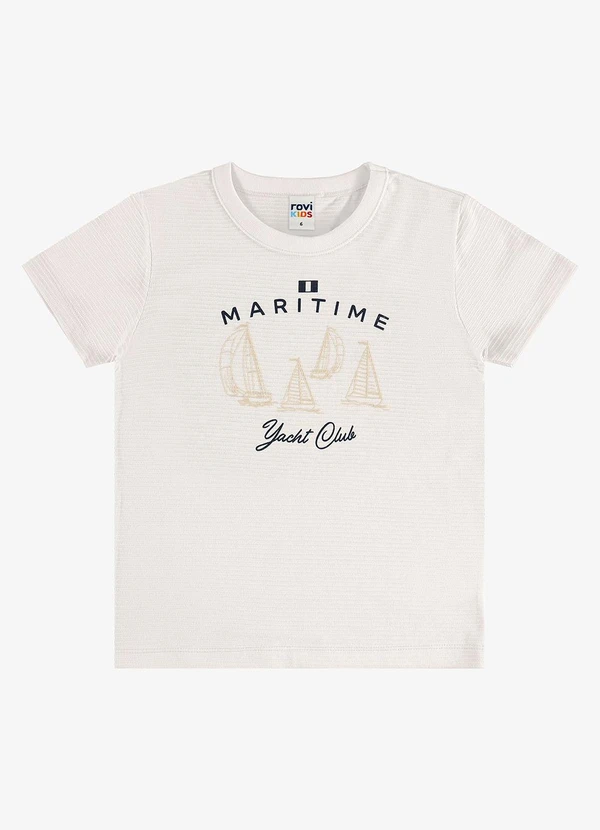 Rovi Kids - Camiseta Infantil Meia Malha com Estampa Bege