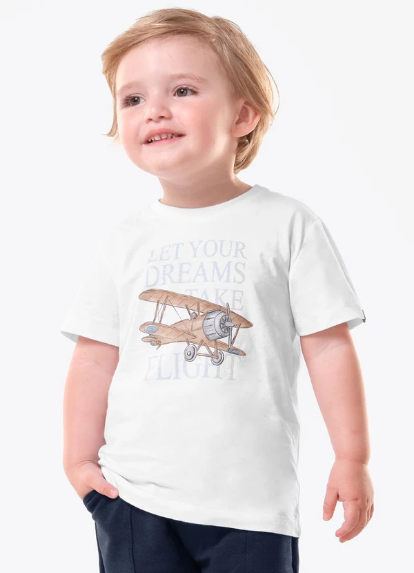 Trick Nick - Camiseta Infantil Meia Malha e Estampa Branco