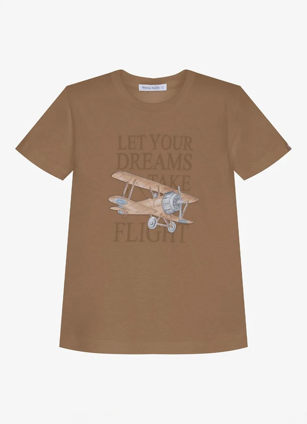 Trick Nick - Camiseta Infantil Meia Malha e Estampa Marrom