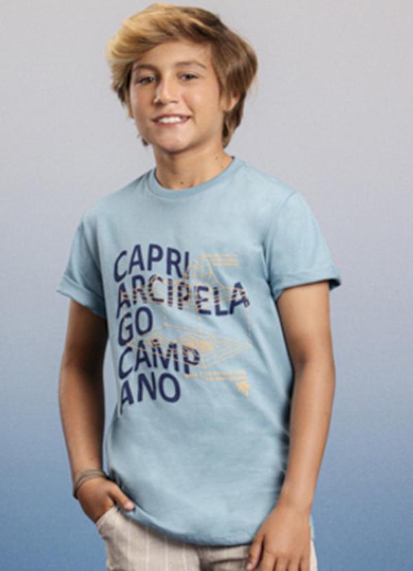 Ioluig - Camiseta Infantil Meia Malha Penteada Capri Azul