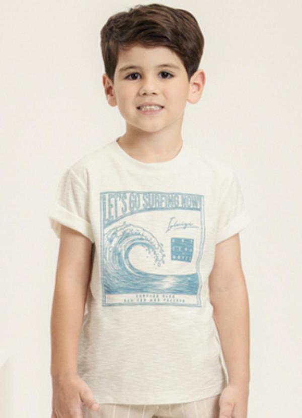 Ioluig - Camiseta Infantil Meia Malha Penteada Onda Bege