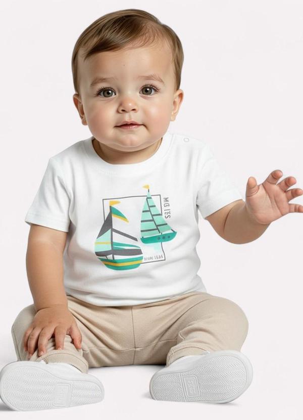 Kyly - Camiseta Infantil Menino Barco Off White