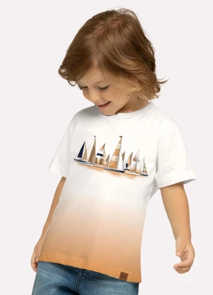 Milon - Camiseta Infantil Menino Barcos Off White - MILON