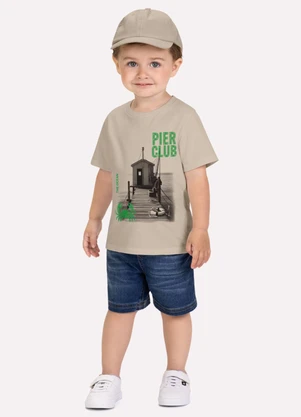 Milon - Camiseta Infantil Menino Bordado Bege - MILON