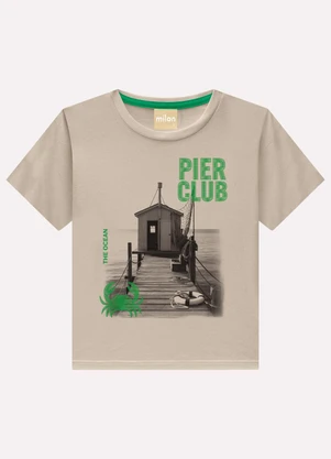 Milon - Camiseta Infantil Menino Bordado Bege - MILON