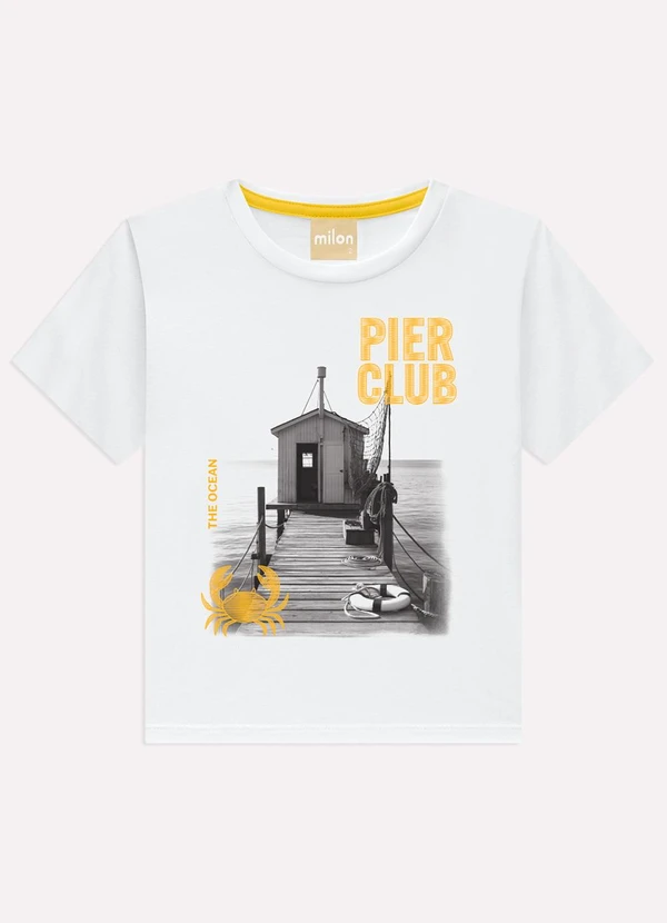 Milon - Camiseta Infantil Menino Bordado Branco
