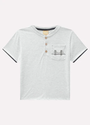 Milon - Camiseta Infantil Menino Bordado Cinza - MILON